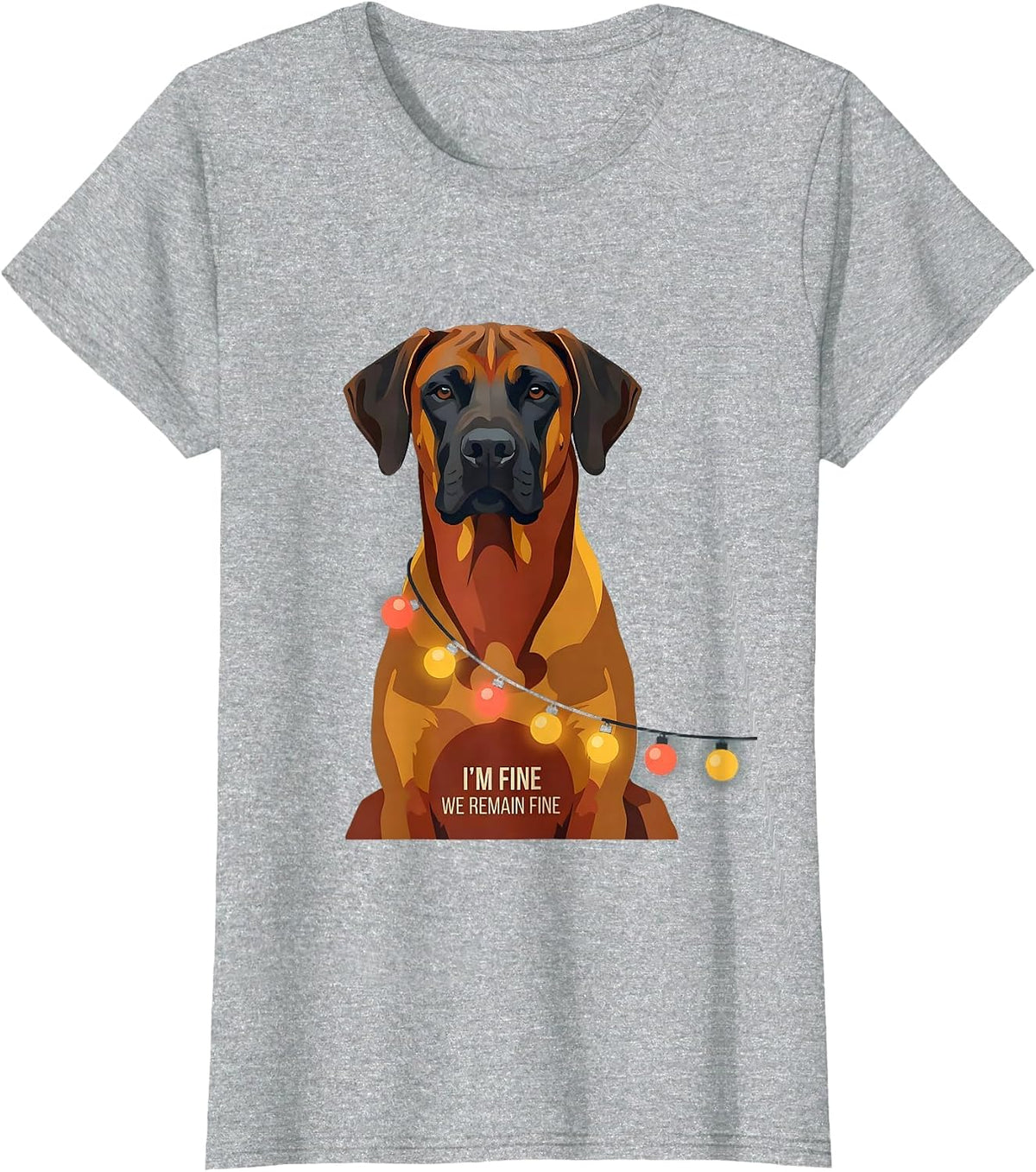 I'm Fine We Remain Fine Rhodesian Ridgeback Christmas Lights T-Shirt - Heather Grey