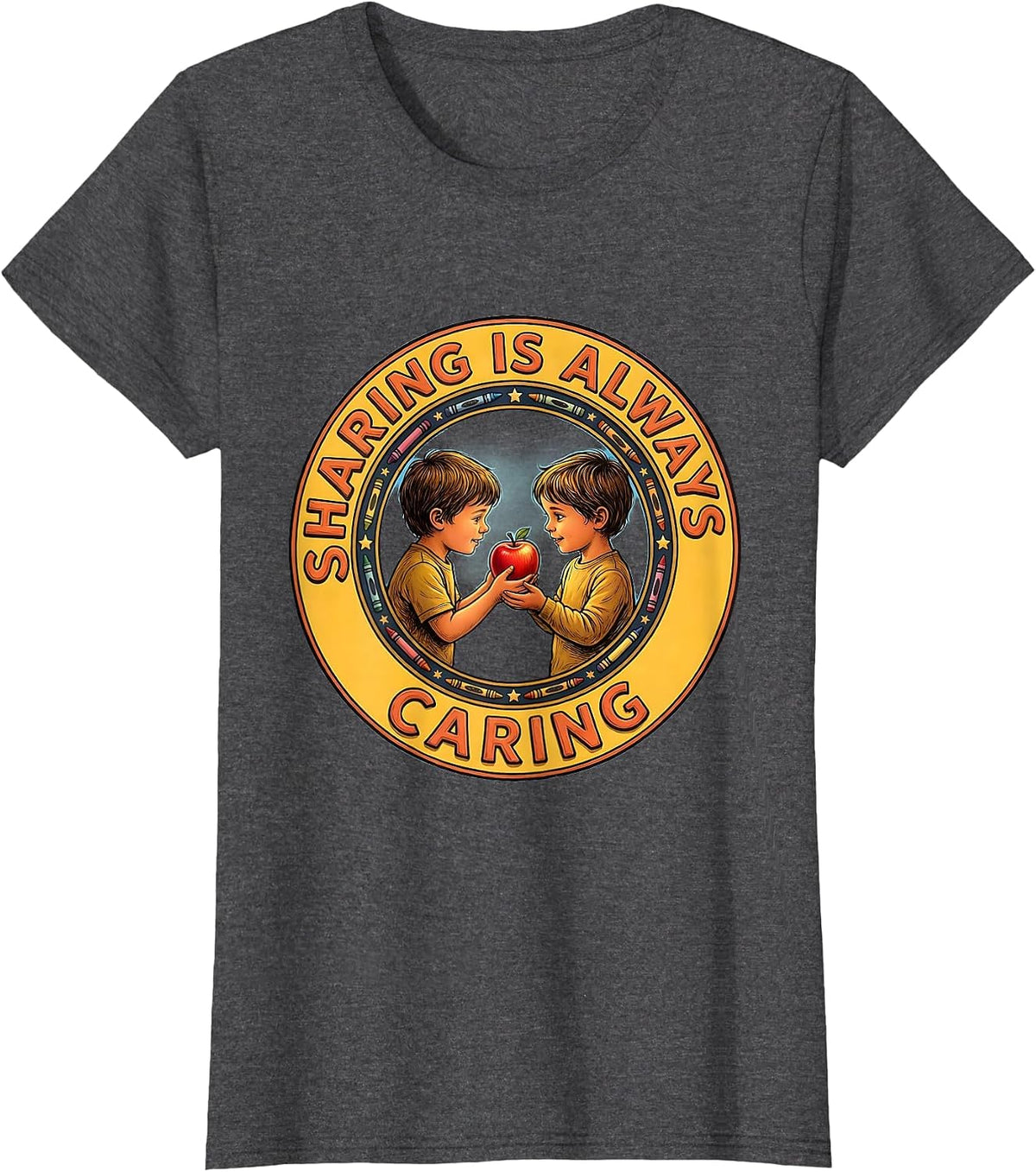 Women's Sharing Is Always Caring Preschool Teacher Design T-Shirt - Dark Heather Grey