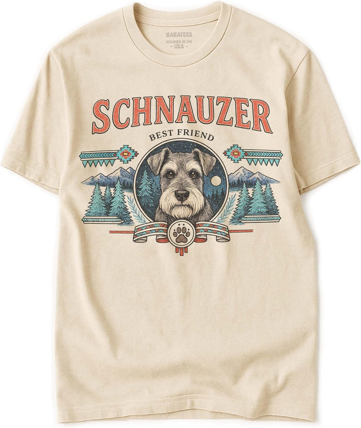 Dog Breed Tshirt for Men & Women - Wilderness Artwork - 100% Natural, Raw, Undyed, Heavyweight Cotton - Schnauzer