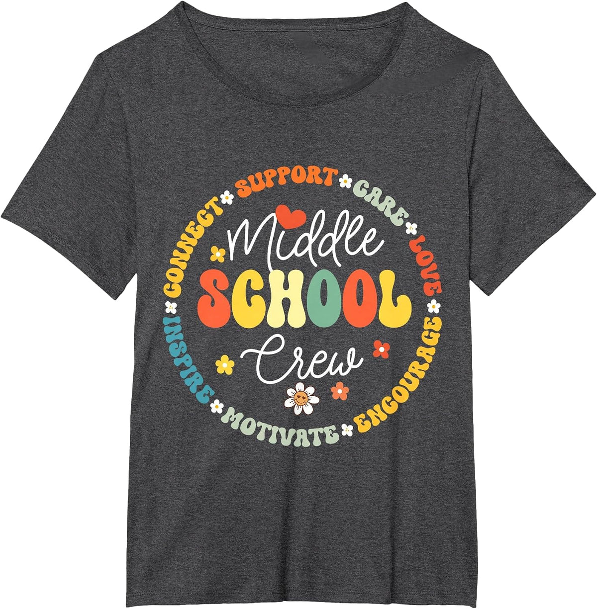 Middle School Crew Back to School for Teacher T-Shirt - Dark Heather Grey