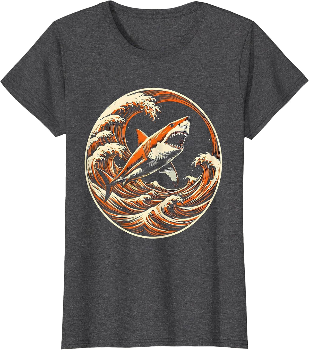Women's Aggressive Shark Cutting Through Ocean Waves T-Shirt - Dark Heather Grey