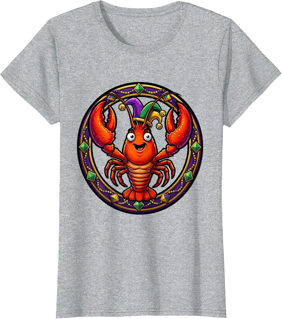 Mardi Gras Crawfish Jester Hat Festive Design T-Shirt - Heather Grey