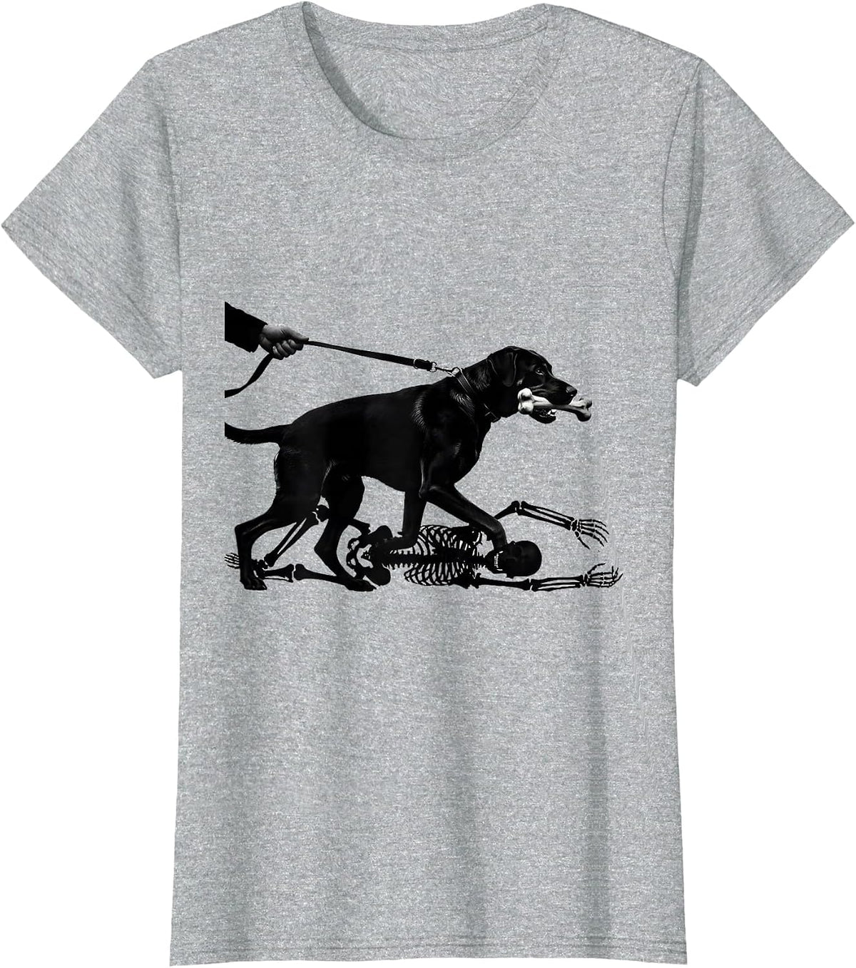 Women's Rhodesian Ridgeback Skeleton Chasing Halloween Dog Mom Humor T-Shirt - Heather Grey