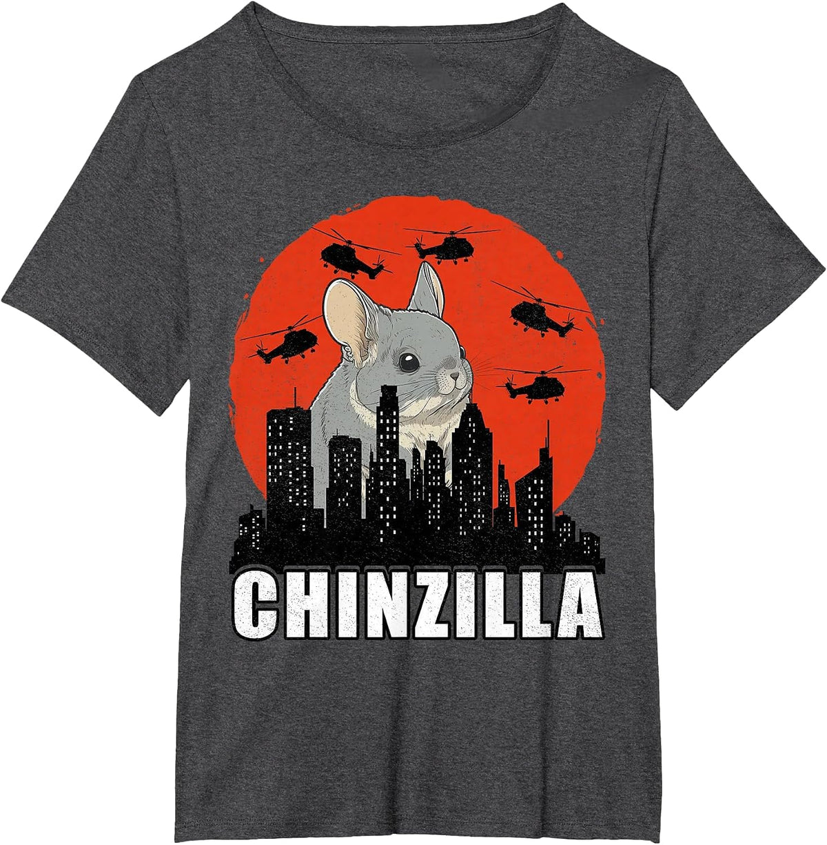 Chinchilla T-Shirt Chinzilla Retro Chinchilla Lovers Funny T-Shirt - Dark Heather Grey