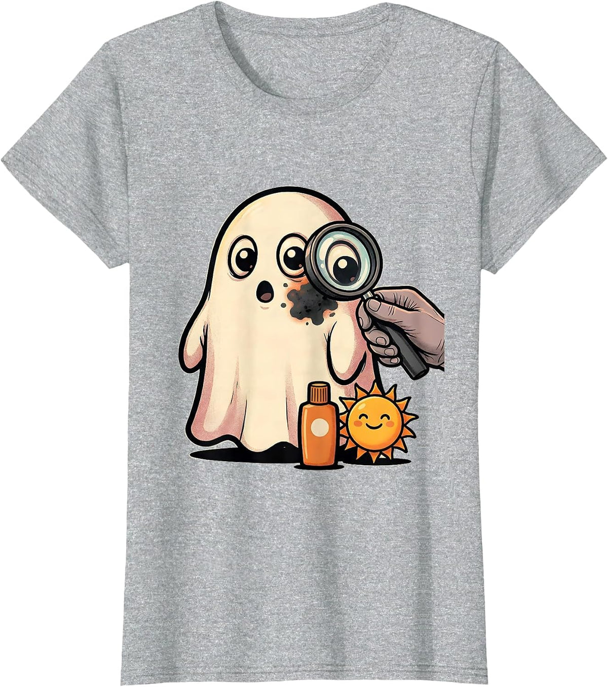 Women's Round Ghost Dermatology Skin Check Halloween T-Shirt - Heather Grey