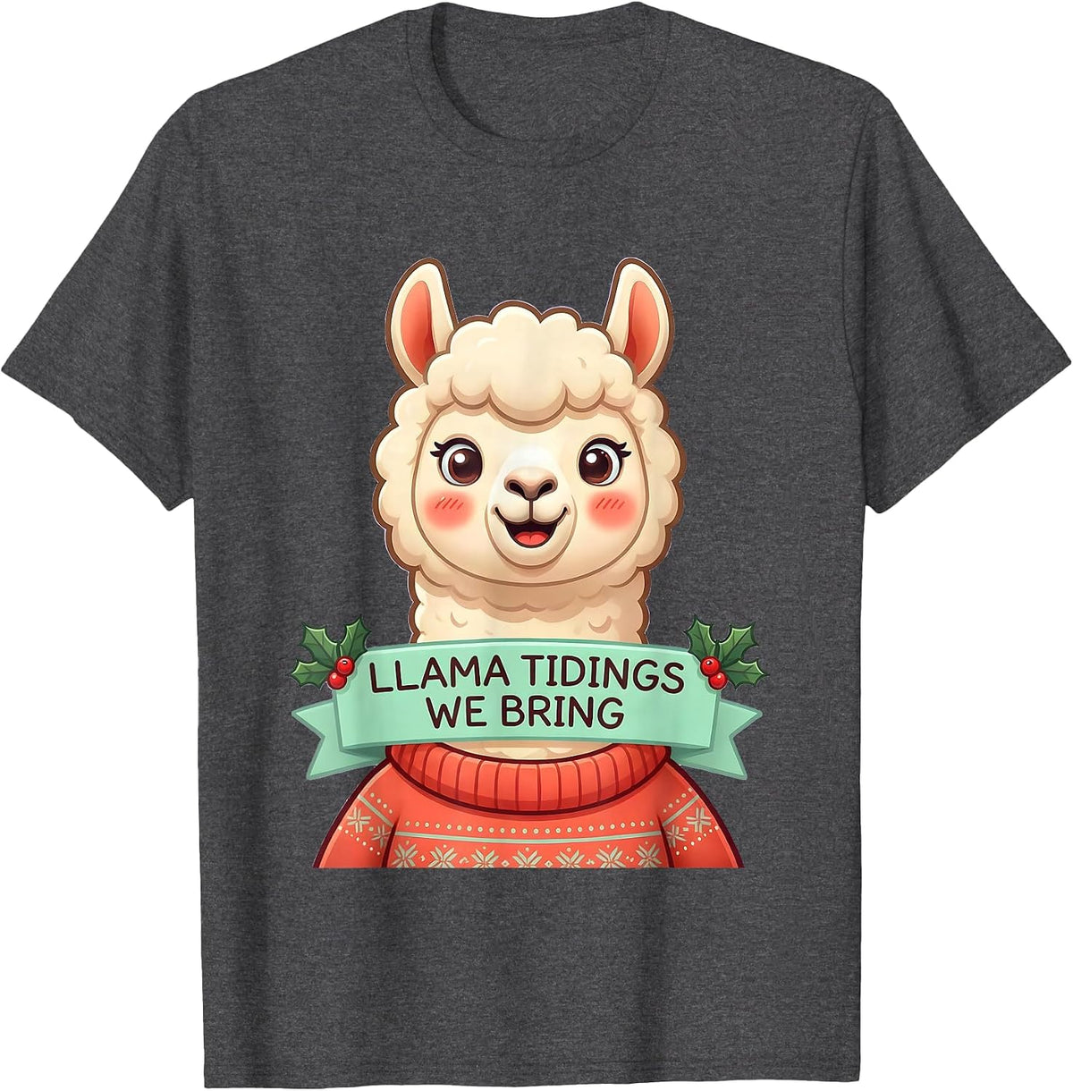 Llama Tidings We Bring Cute Kawaii Christmas Llama Lover T-Shirt - Dark Heather Grey