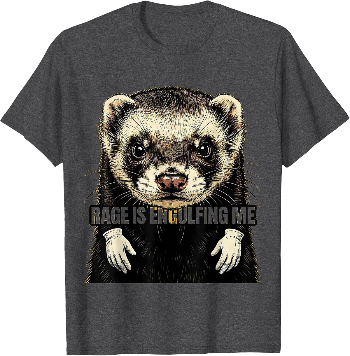 Men's Rage Is Engulfing Me Retro Cartoon Ferret Meme Humor T-Shirt - Dark Heather Grey