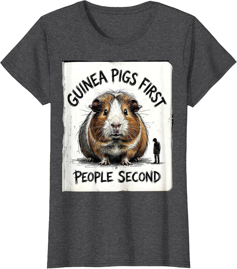 Women's Guinea Pigs First People Second Funny Pet Lover Gift T-Shirt - Dark Heather Grey