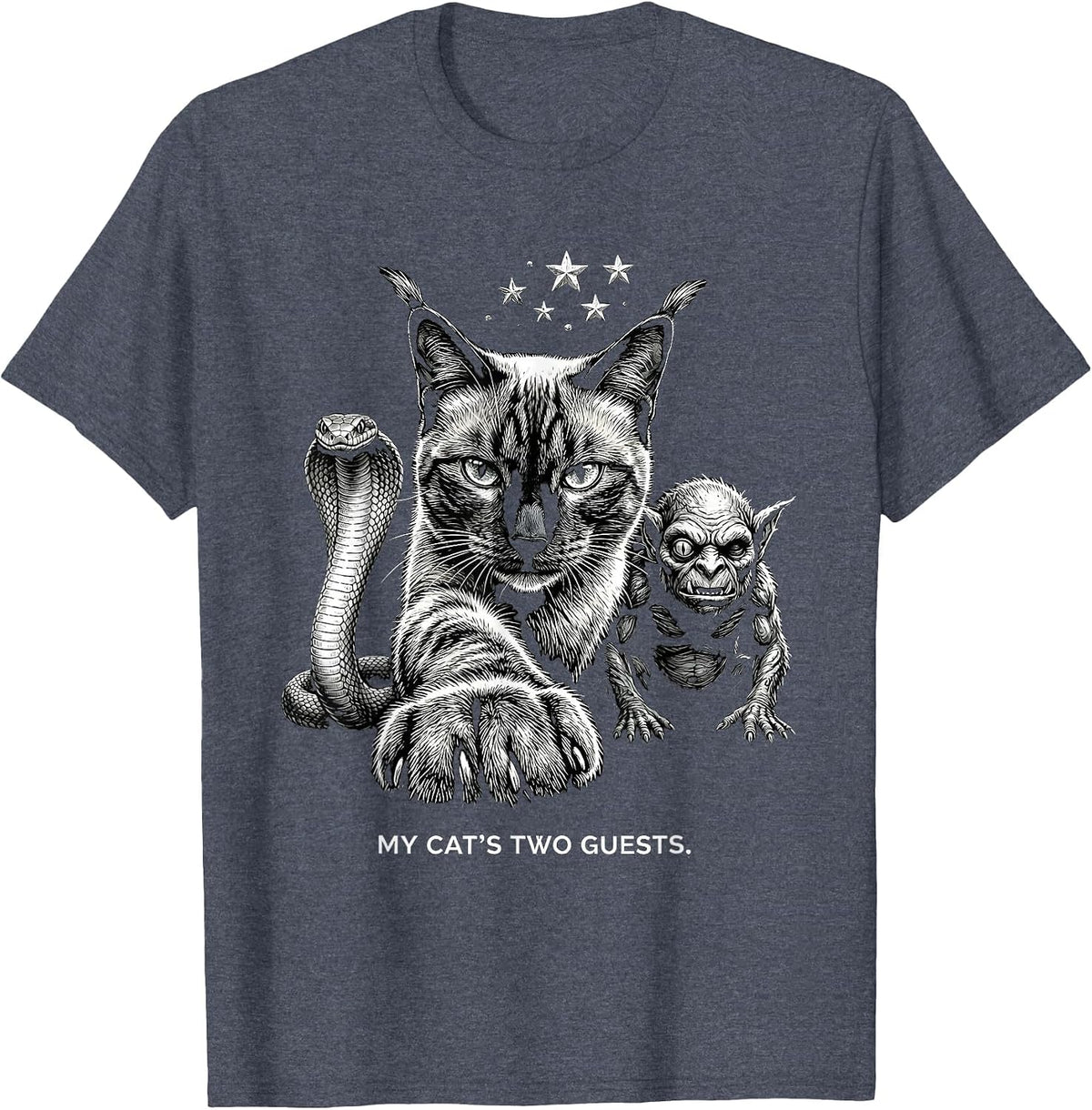 My Cat's Two Guests Funny Cat Lover Paranormal Humor T-Shirt - Heather Blue