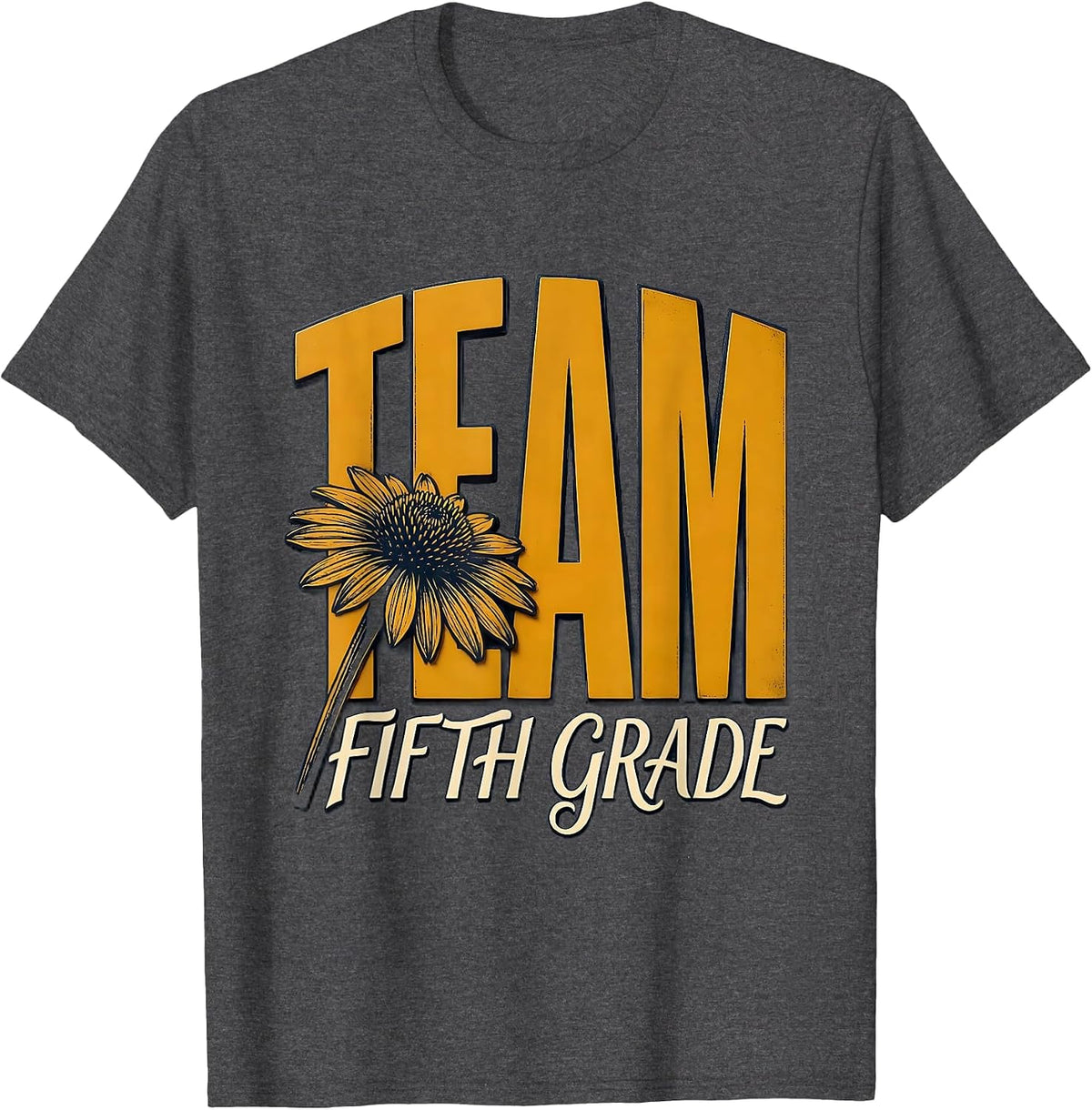 Team Fifth Grade Wood Type Letterpress Back To School T-Shirt - Dark Heather Grey