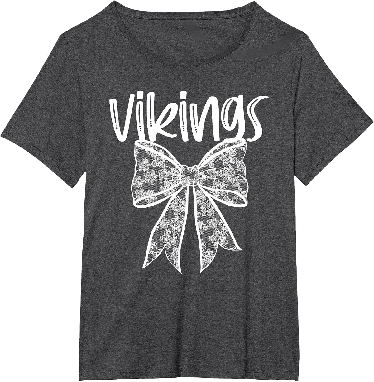 Vikings Coquette Aesthetic Girly Team Mascot Lace Bow Preppy T-Shirt - Dark Heather Grey