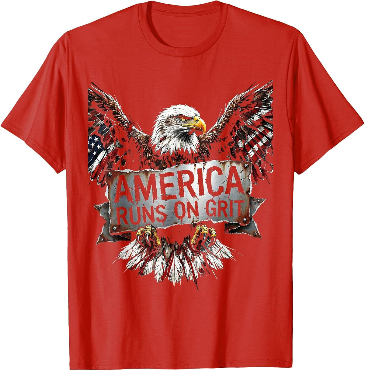 Men's America Runs on Grit Patriotic Design T-Shirt - Red