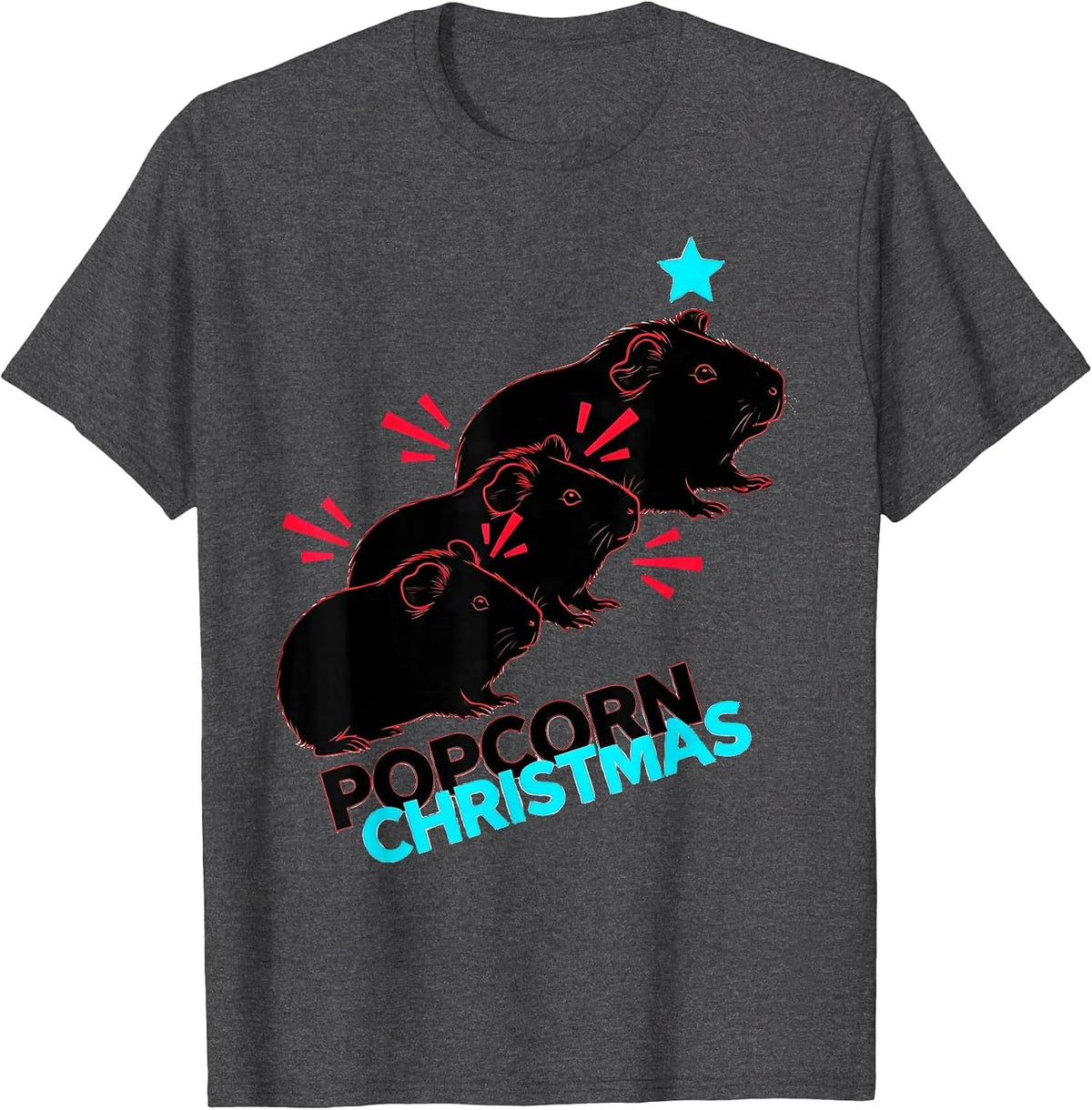 Men's Popcorn Christmas New Wave Guinea Pig Owner Pet Lover Humor T-Shirt - Dark Heather Grey