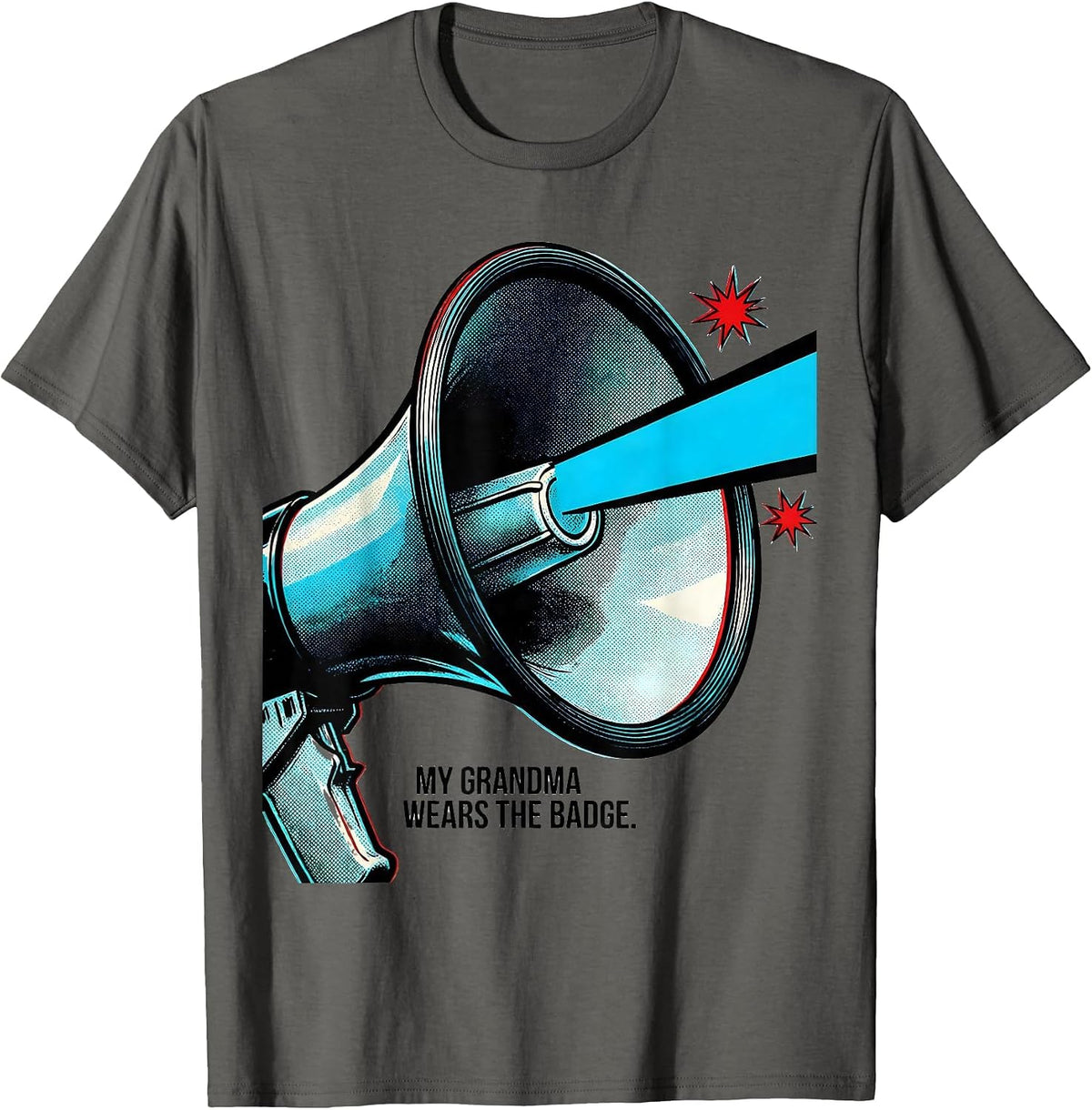 Men's My Grandma Wears The Badge Pop Art Thin Blue Line Police T-Shirt - Asphalt Grey