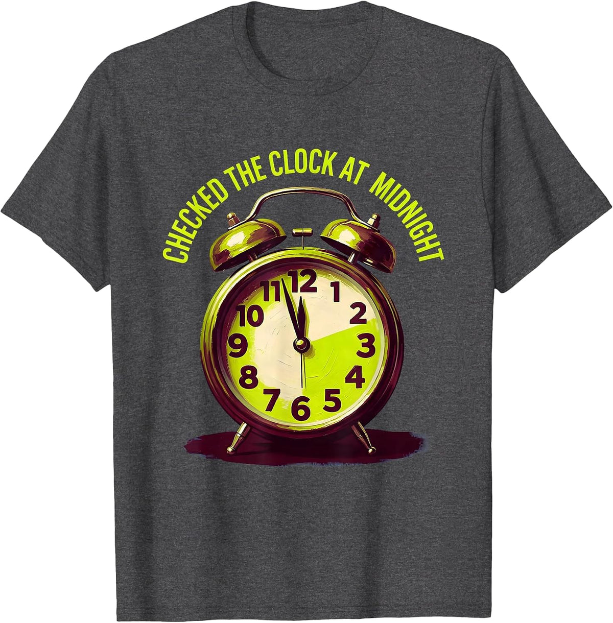 Checked the Clock at Midnight Y2K Graphic Design T-Shirt - Dark Heather Grey