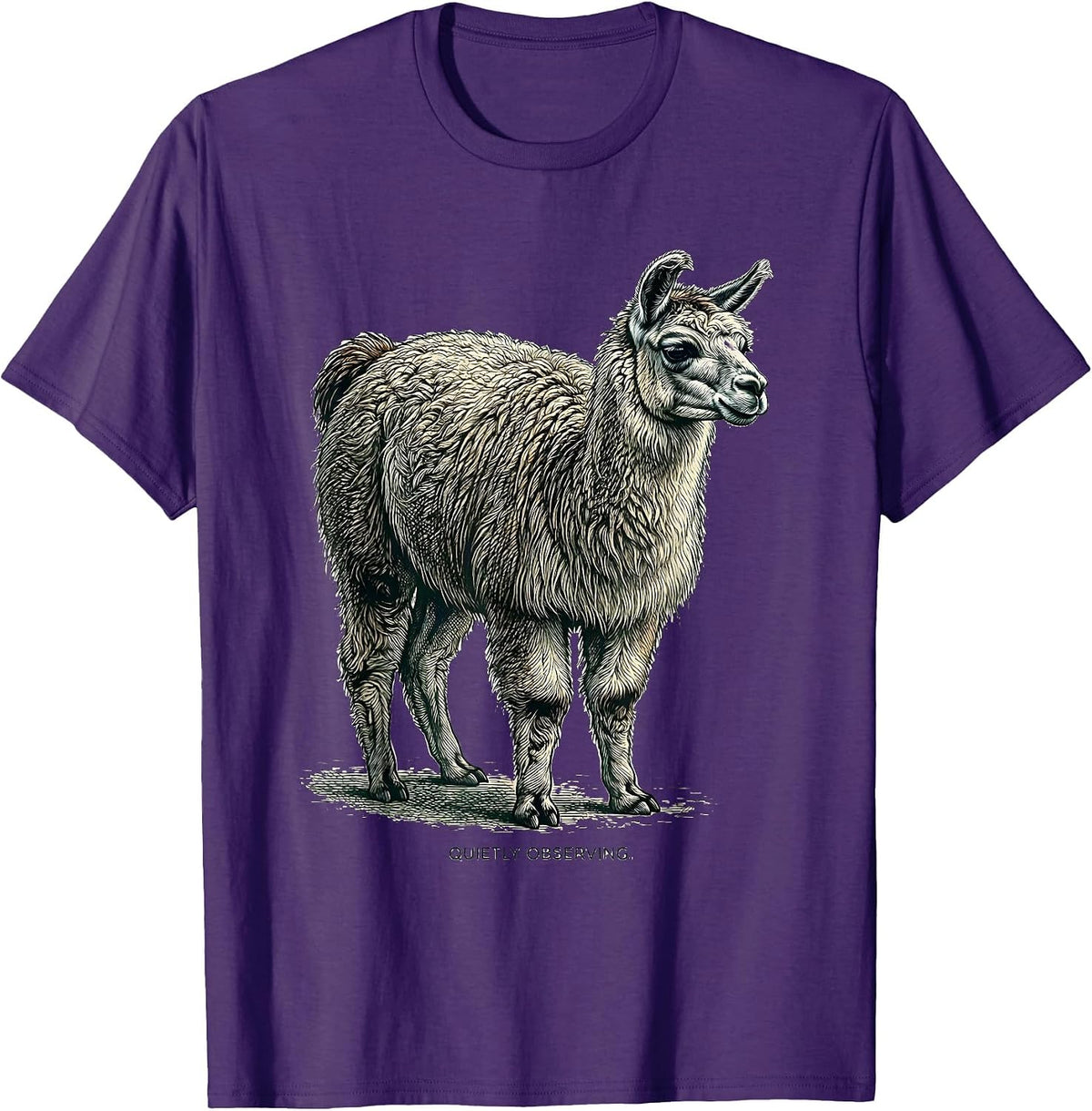 Quietly Observing Llama Alpaca Funny Animal Lover Humor T-Shirt - Purple