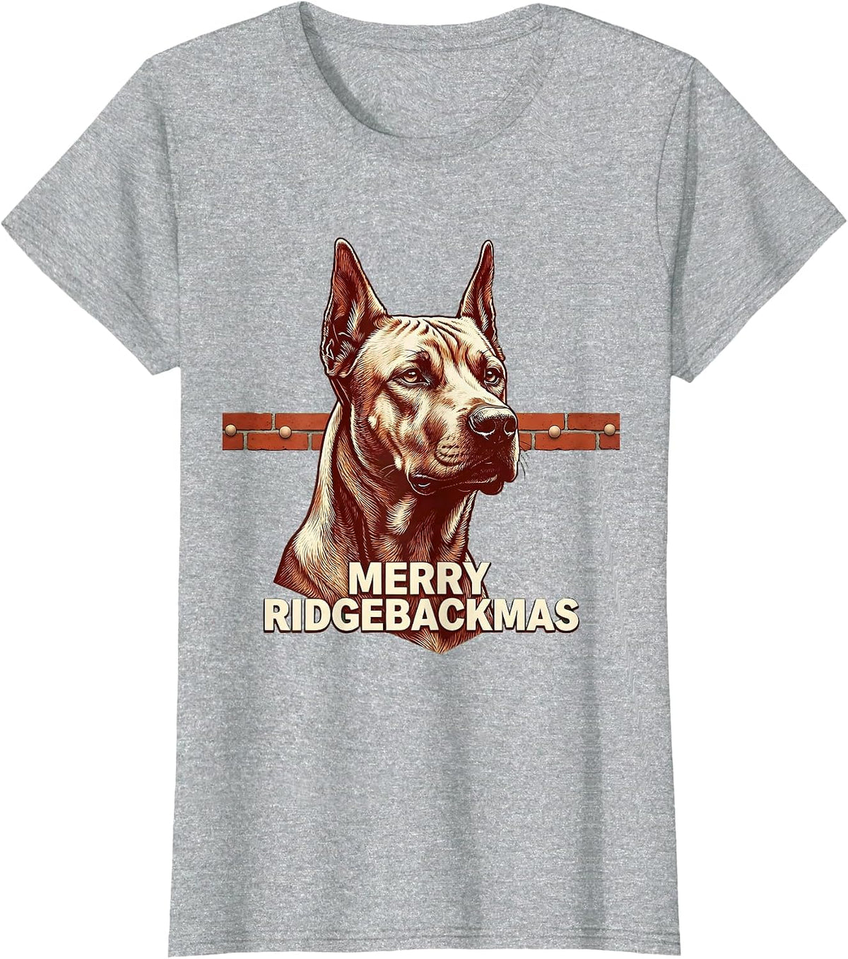 Women's Merry Ridgebackmas Funny Rhodesian Ridgeback Dog Christmas T-Shirt - Heather Grey