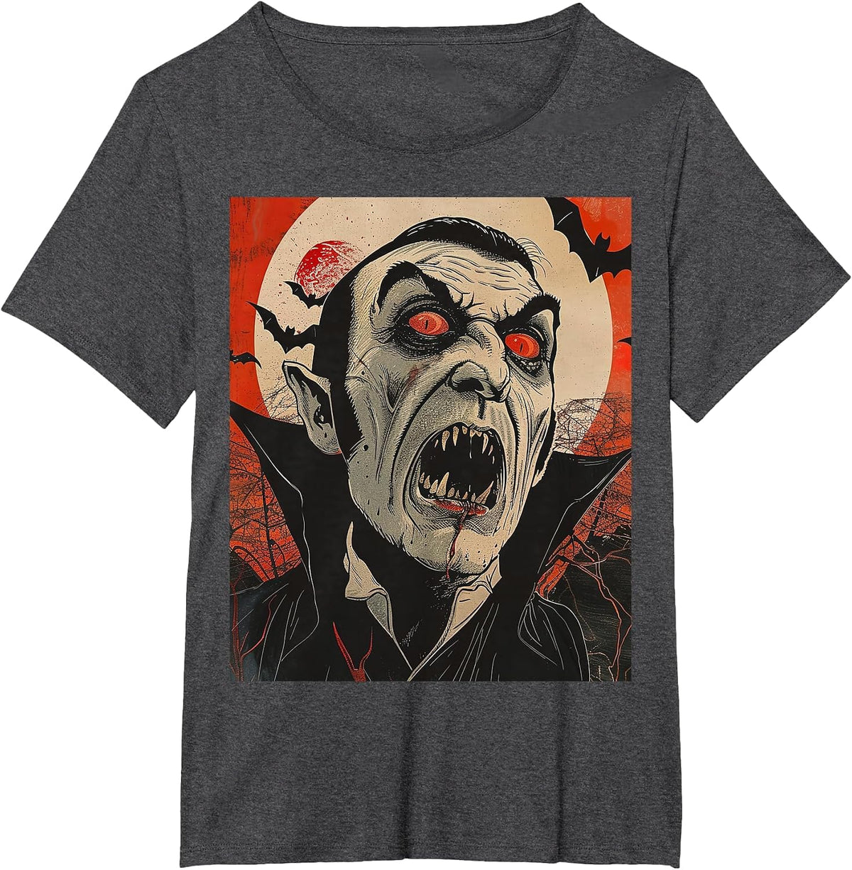 Dracula Vampire Horror Spooky Halloween Costume T-Shirt - Dark Heather Grey