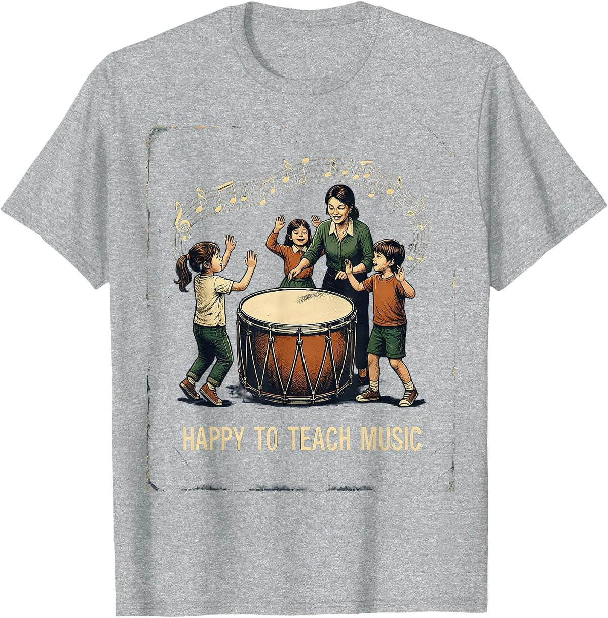 Men's Happy To Teach Music Vintage Music Teacher Back To School T-Shirt - Heather Grey