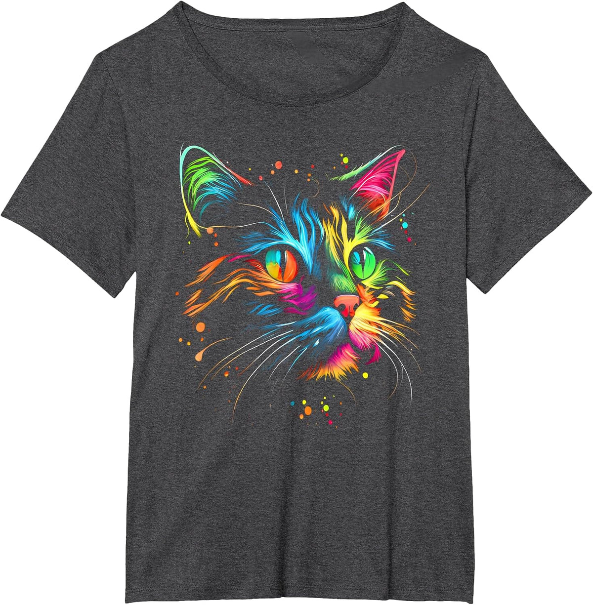Cute Colorful Cat for Women's Girls Men Boys - Cat Lovers T-Shirt - Dark Heather Grey