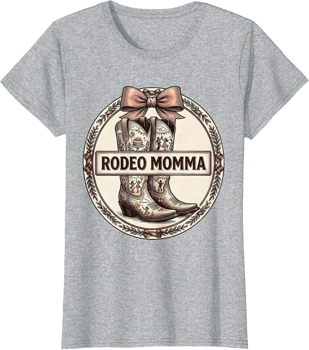 Rodeo Momma Coquette Cowgirl Birthday Party Family Matching T-Shirt - Heather Grey