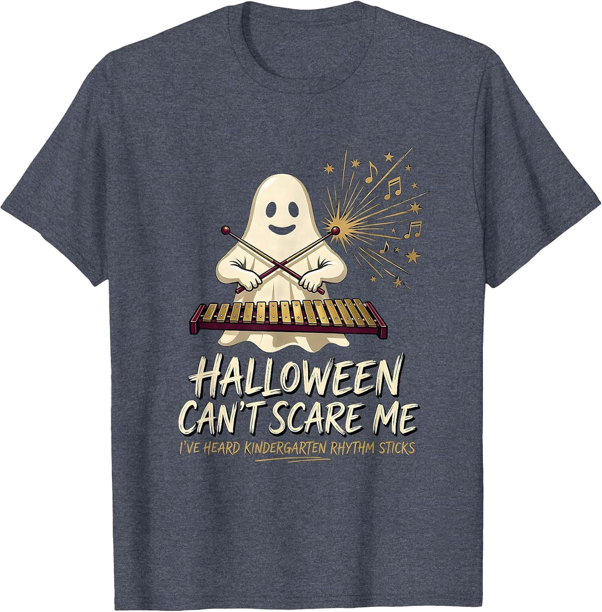 Halloween Can't Scare Me Music Teacher Ghost Humor T-Shirt - Heather Blue