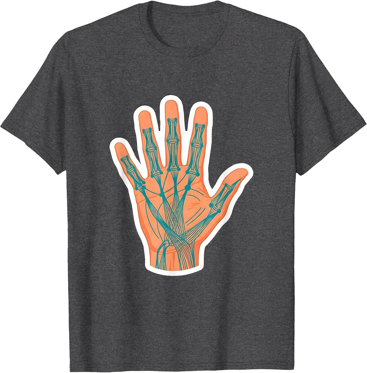 Occupational Therapy Hand Anatomy Illustration T-Shirt - Dark Heather Grey