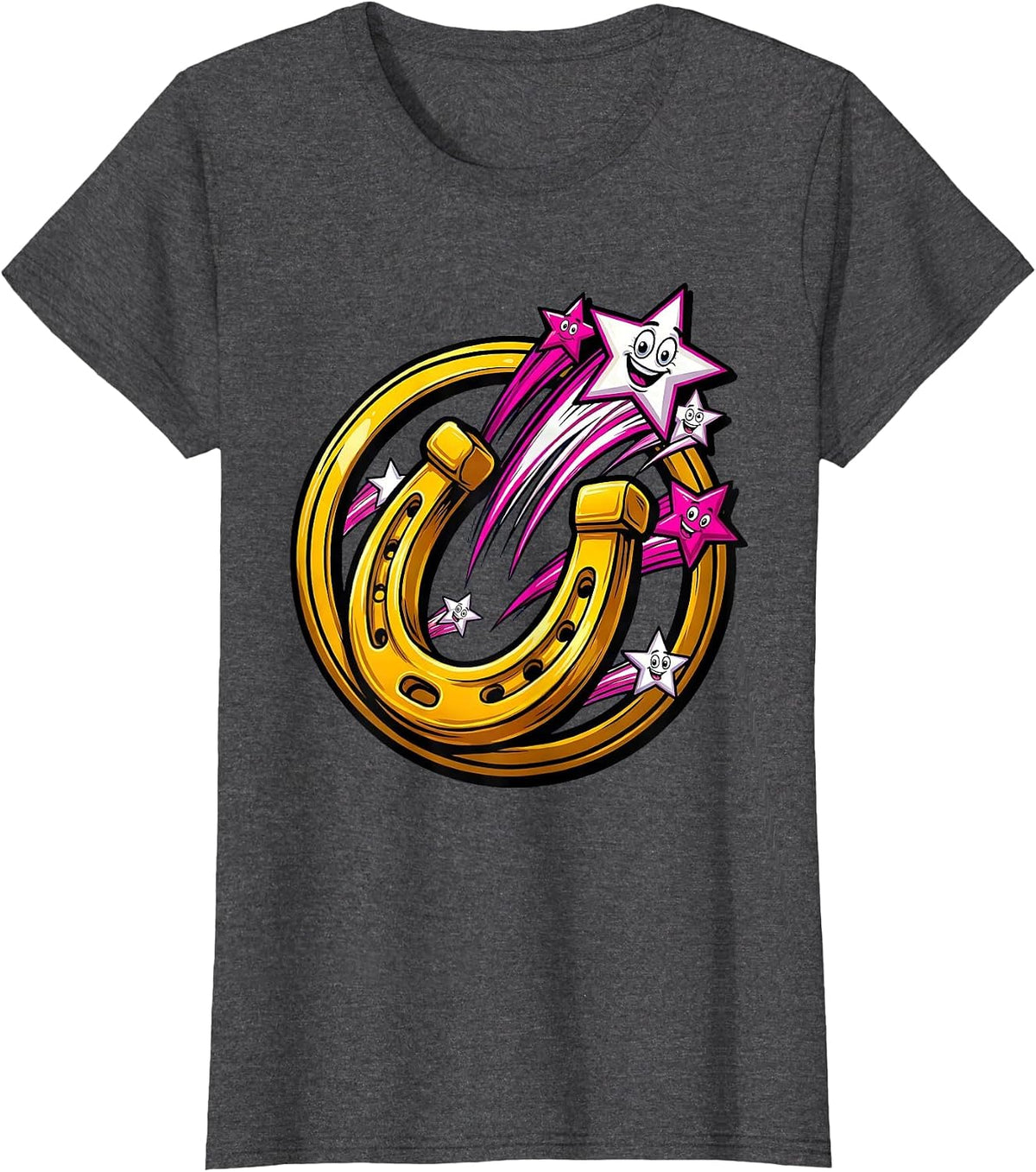 Women's Lucky Stars Horseshoe Autism Awareness Design T-Shirt - Dark Heather Grey
