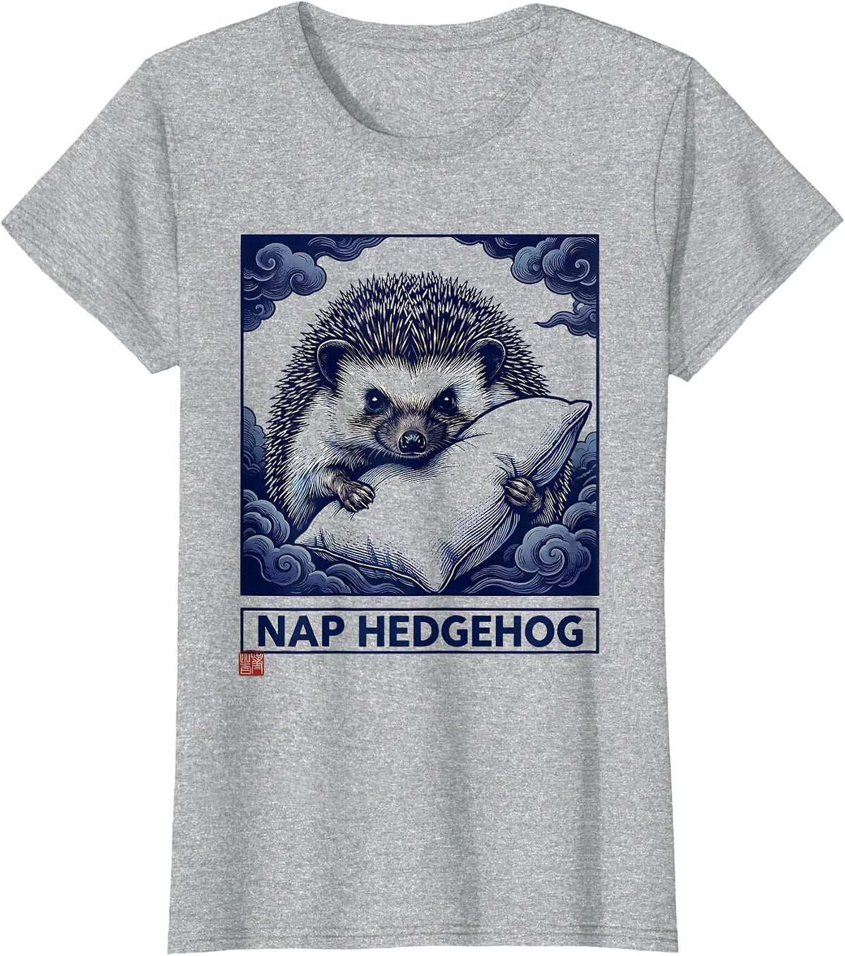 Women's Nap Hedgehog Ukiyo-e Japanese Pop Culture Animal Mashup T-Shirt - Heather Grey