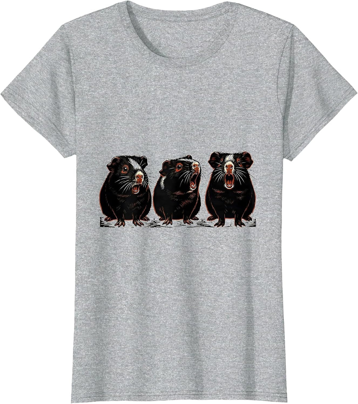 Women's Guinea Pig Alert Linocut Funny Pet Lover T-Shirt - Heather Grey