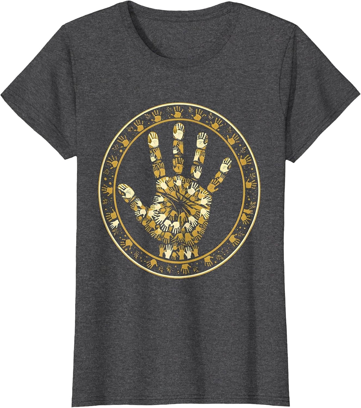 Women's Preschool Teacher Handprint Art Illustration T-Shirt - Dark Heather Grey