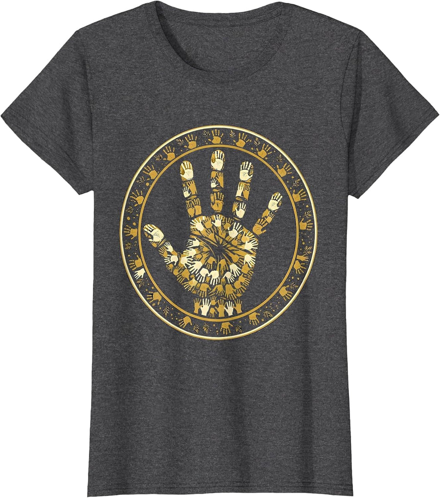 Women's Preschool Teacher Handprint Art Illustration T-Shirt - Dark Heather Grey