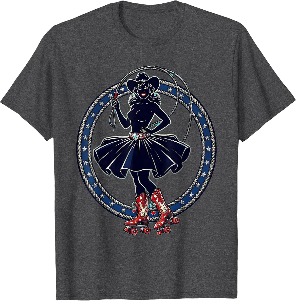 Retro Patriotic Roller Skater Vintage 50s Design T-Shirt - Dark Heather Grey