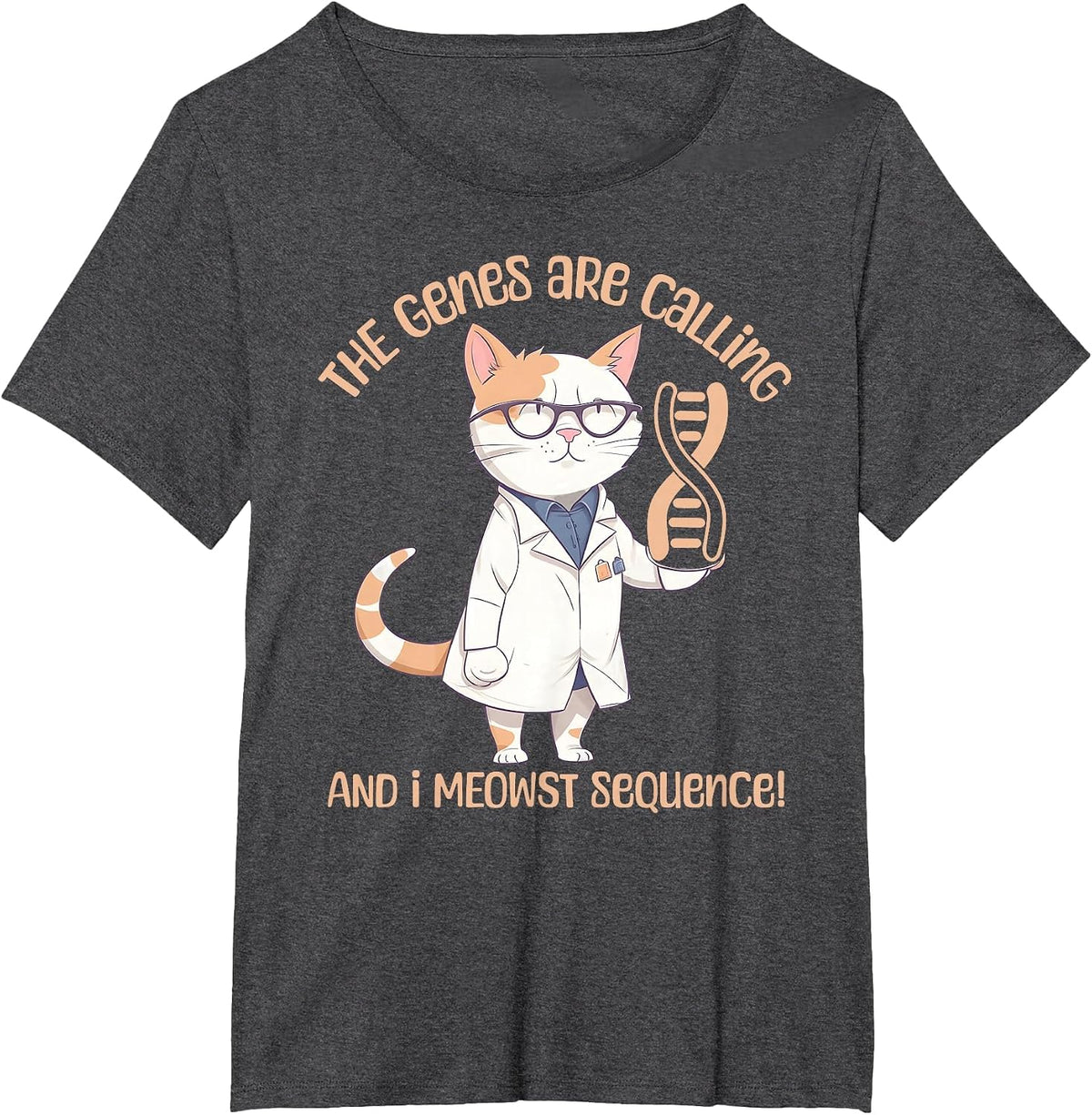 Funny Molecular Biology Cat Gene Sequencing DNA Biologist T-Shirt - Dark Heather Grey