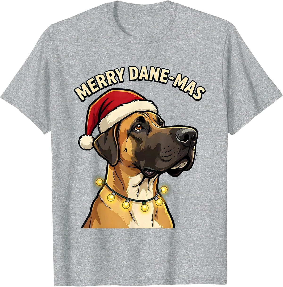 Men's Merry Dane-mas Cartoon Great Dane Christmas Dog Lover Humor T-Shirt - Heather Grey