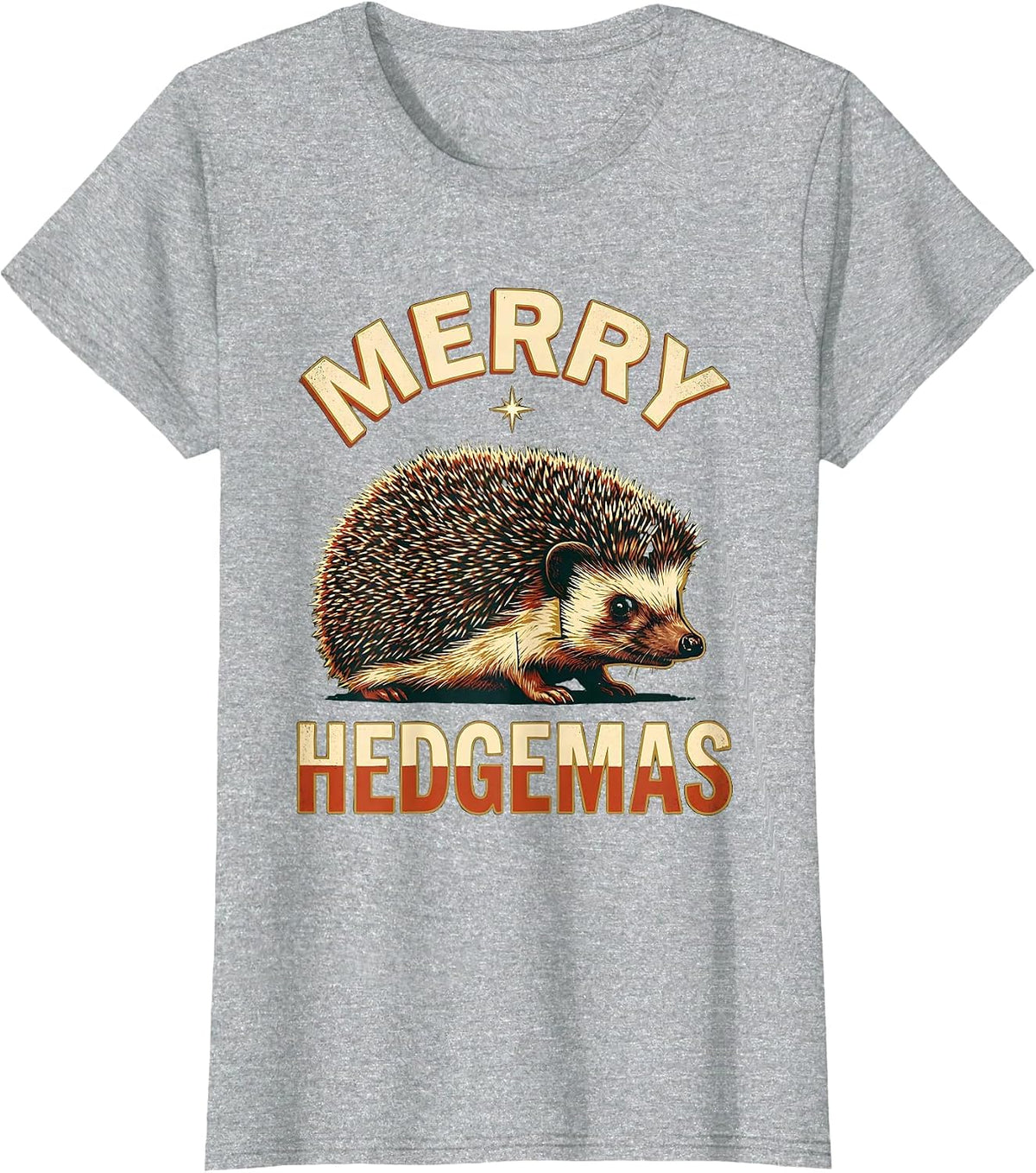 Merry Hedgemas Cute Hedgehog Christmas Novelty Humor T-Shirt - Heather Grey