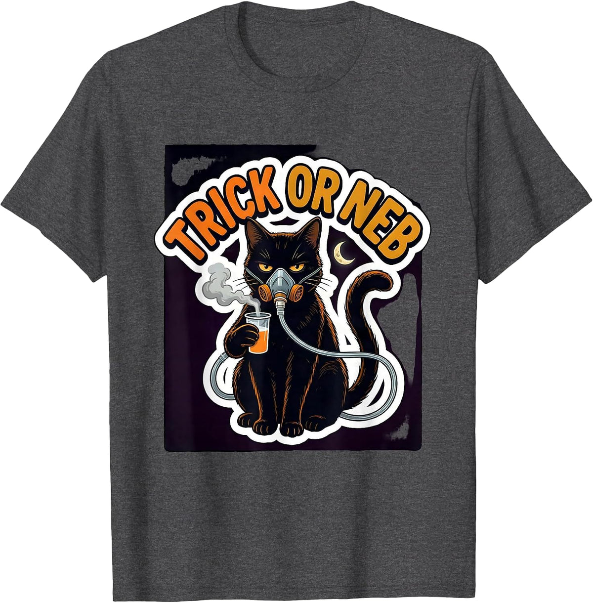 Men's Trick Or Neb Sticker Style Respiratory Therapist Halloween T-Shirt - Dark Heather Grey