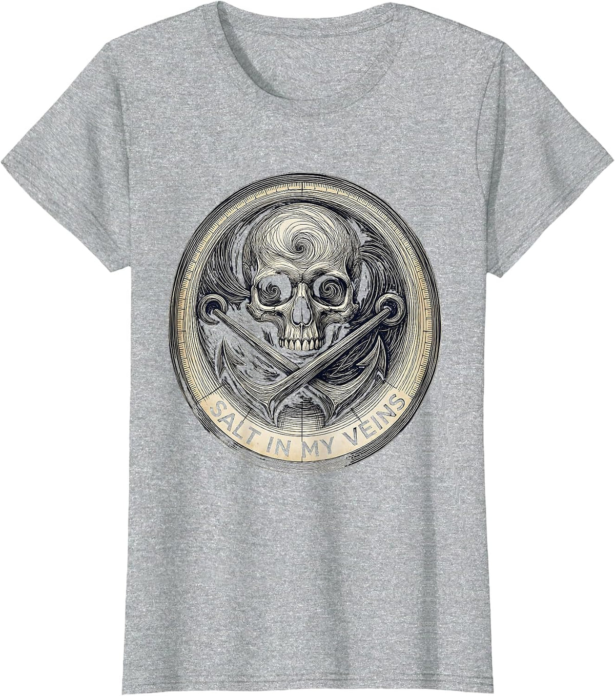 Women's Salt In My Veins Pirate Adventure Design T-Shirt - Heather Grey