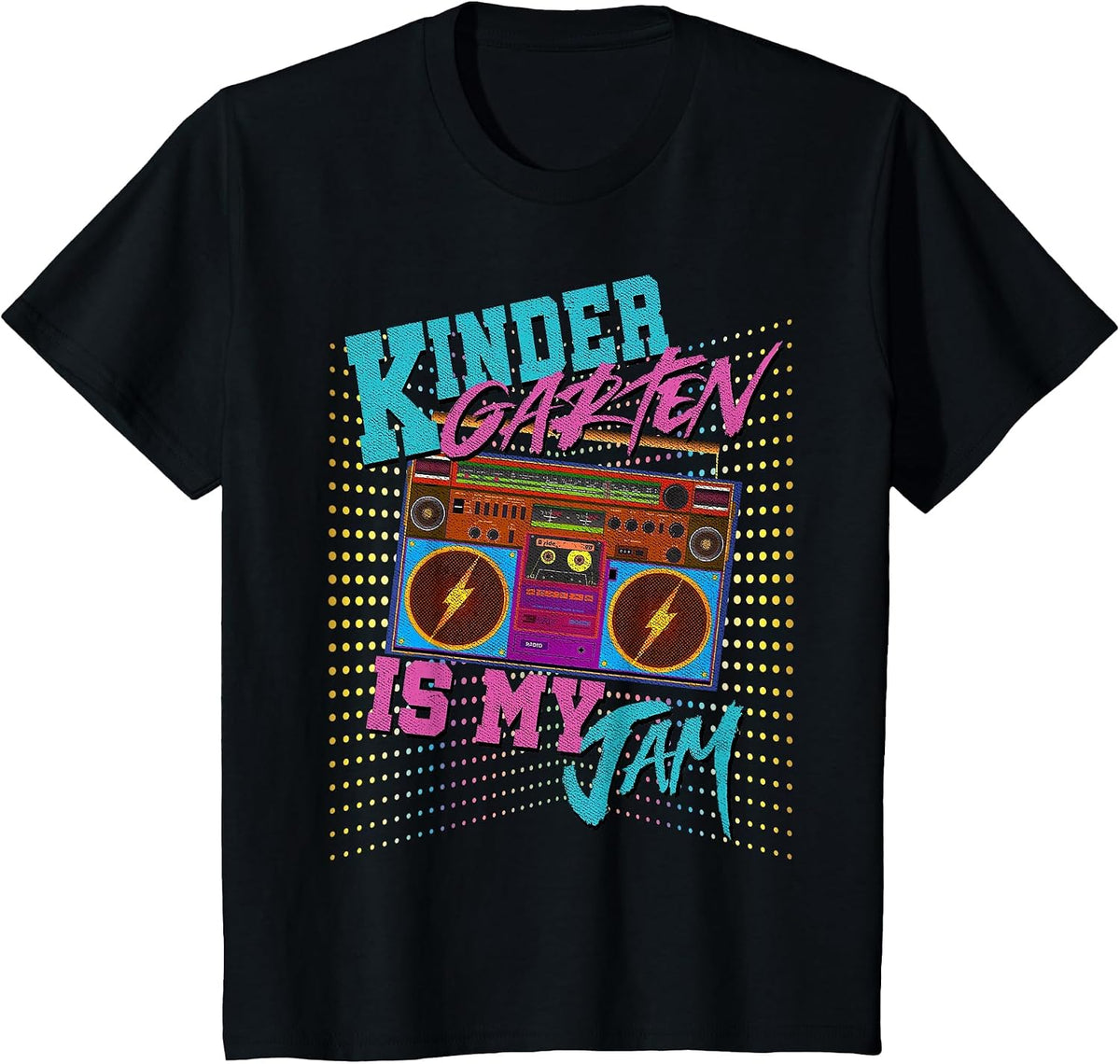 Kindergarten is My Jam 80s Vintage Boombox Student Teacher T-Shirt - Black