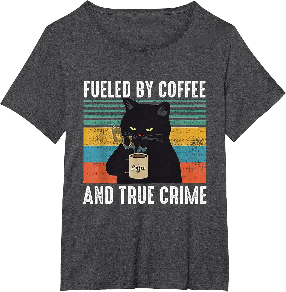 Funny Fueled By Coffee for Cat Lovers Vintage T-Shirt - Dark Heather Grey