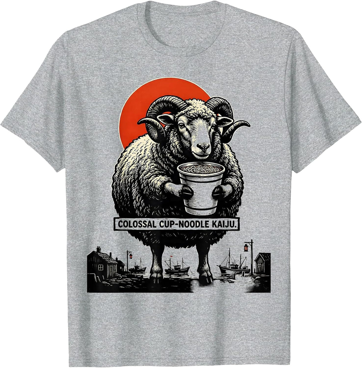 Men's Colossal Cup-Noodle Kaiju Funny Japanese Anime Retro Kaiju T-Shirt - Heather Grey