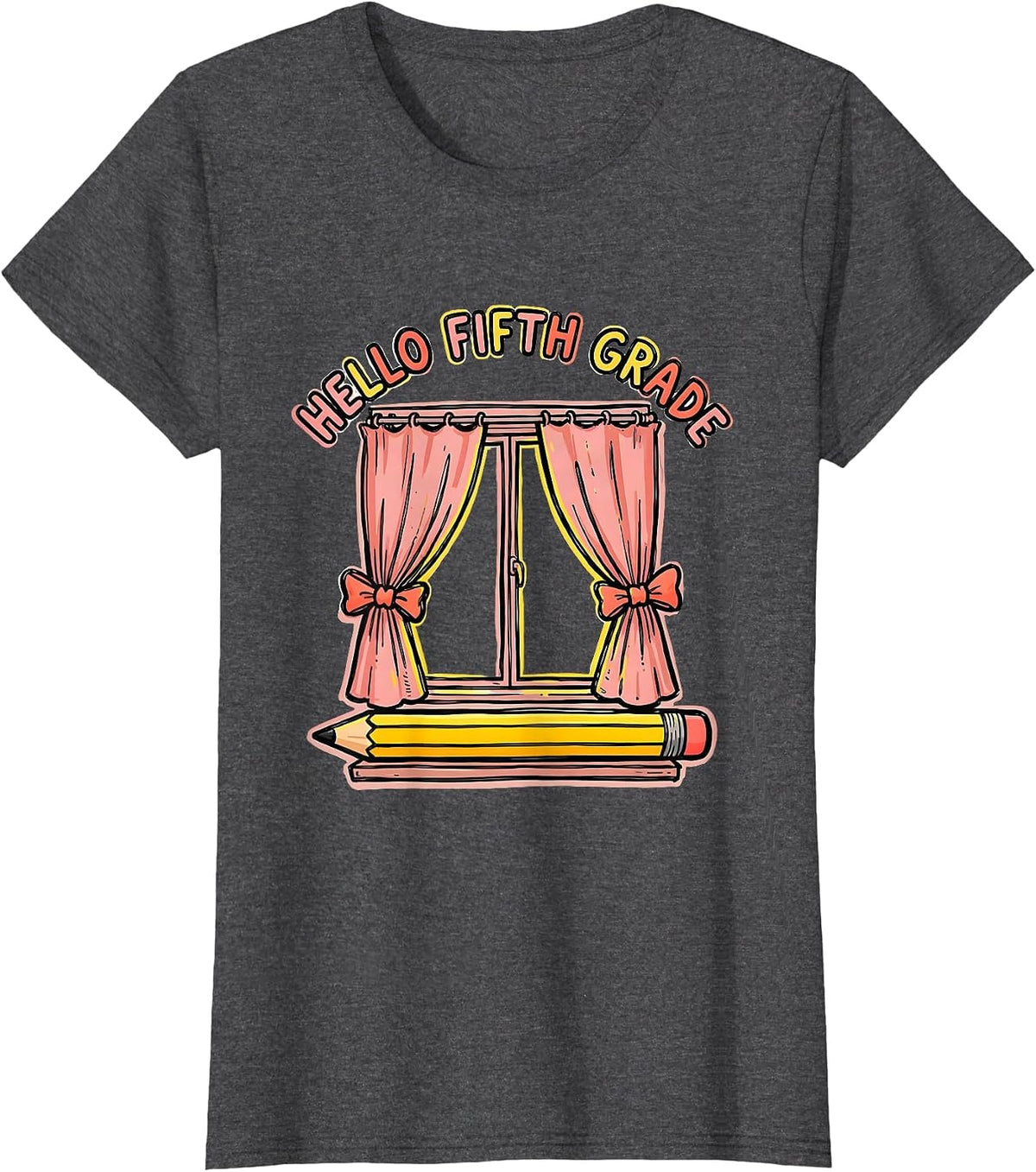 Women's Hello Fifth Grade Cute Coquette Bow Back To School Pencil T-Shirt - Dark Heather Grey