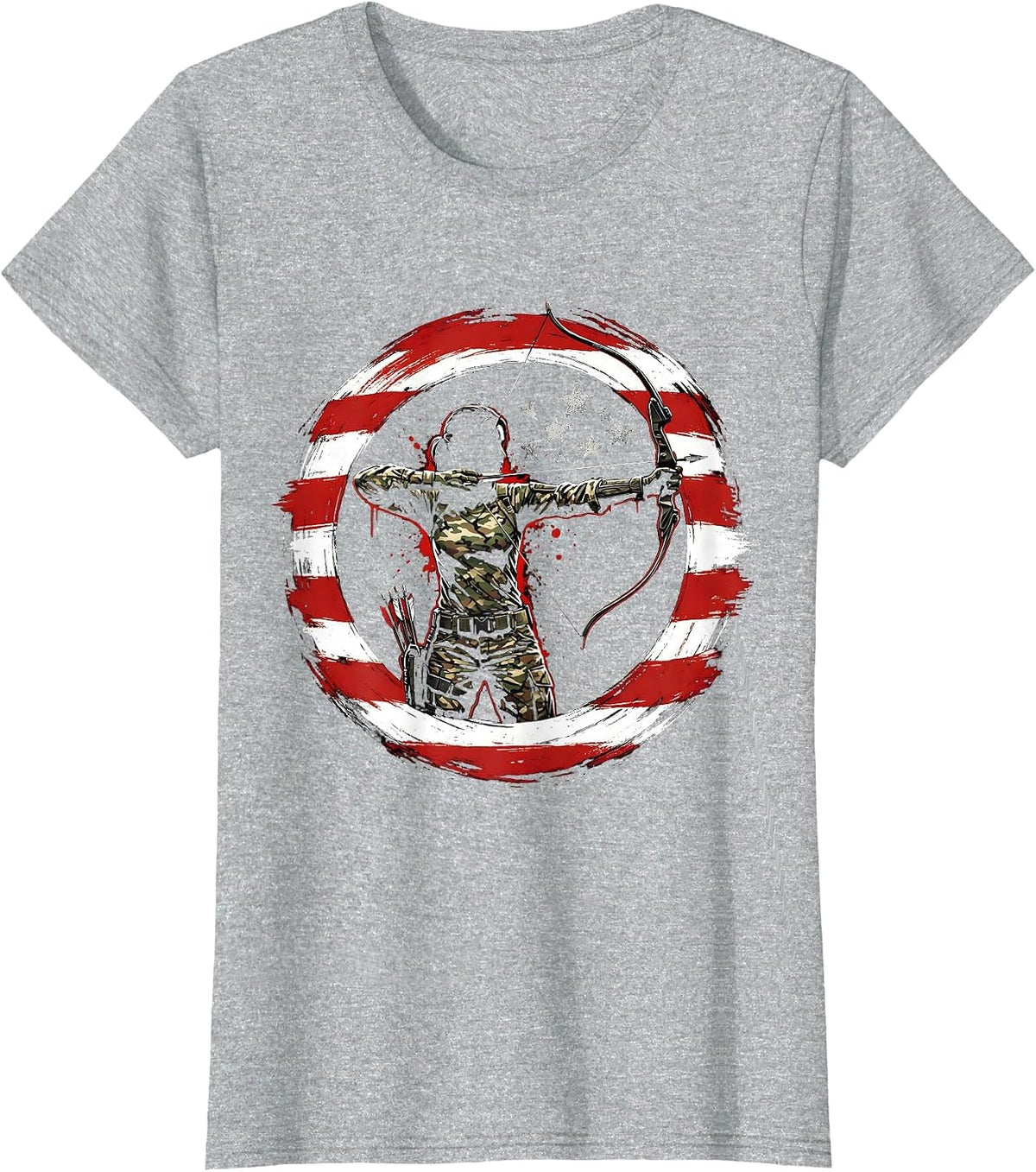 Camo Bowhunter Archer Hunting Illustration T-Shirt - Heather Grey