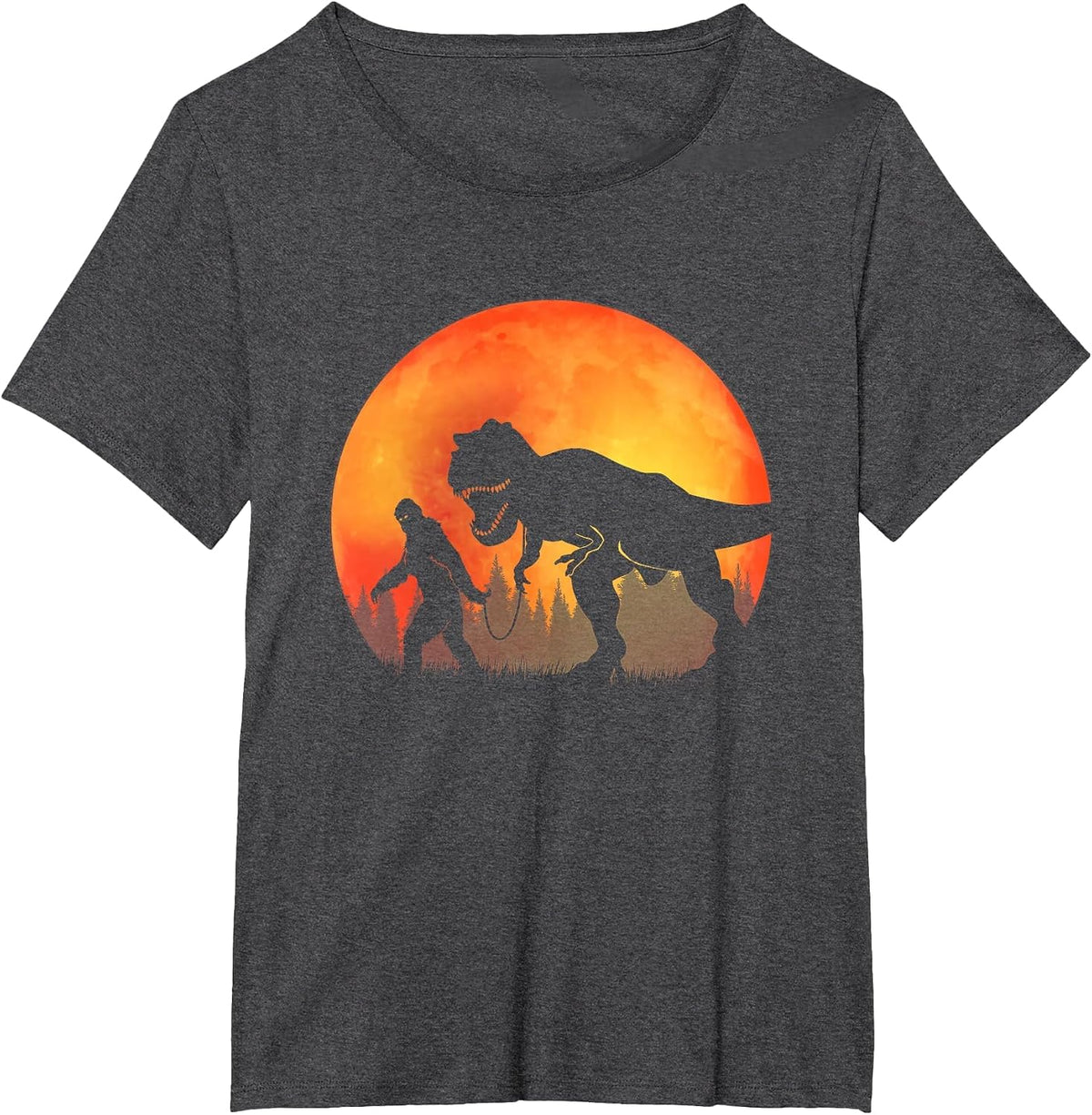 Bigfoot Dinosaurs - Bigfoot and TRex T-Shirt - Dark Heather Grey