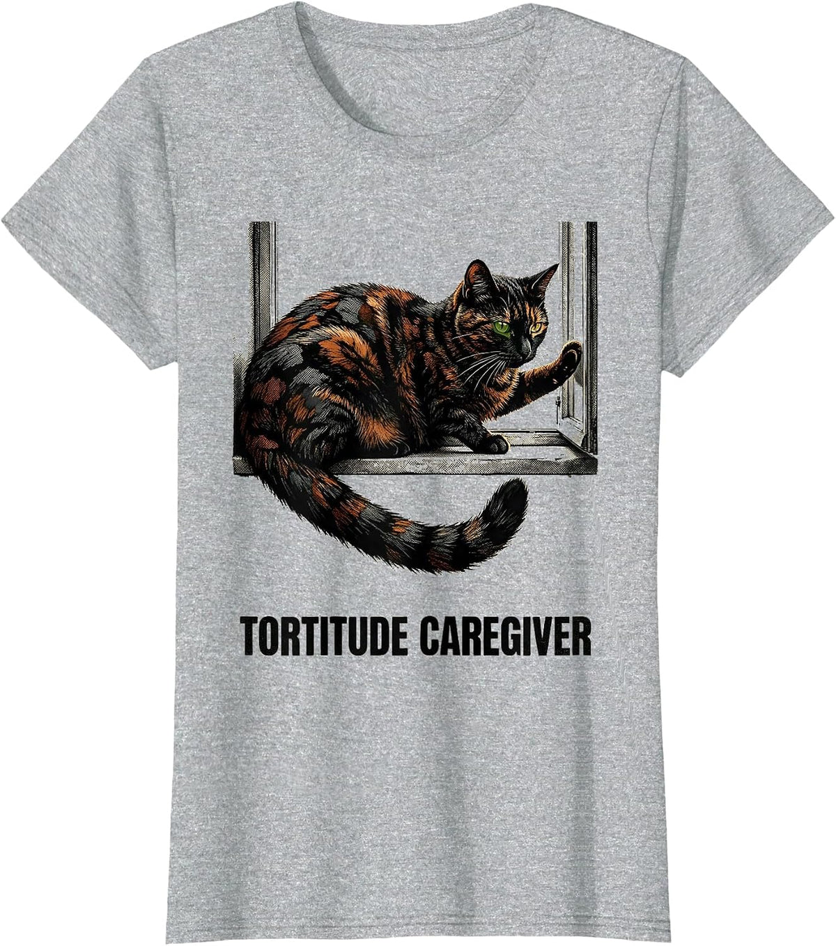 Women's Tortitude Caregiver Funny Tortie Cat Owner Tortoiseshell Cat T-Shirt - Heather Grey