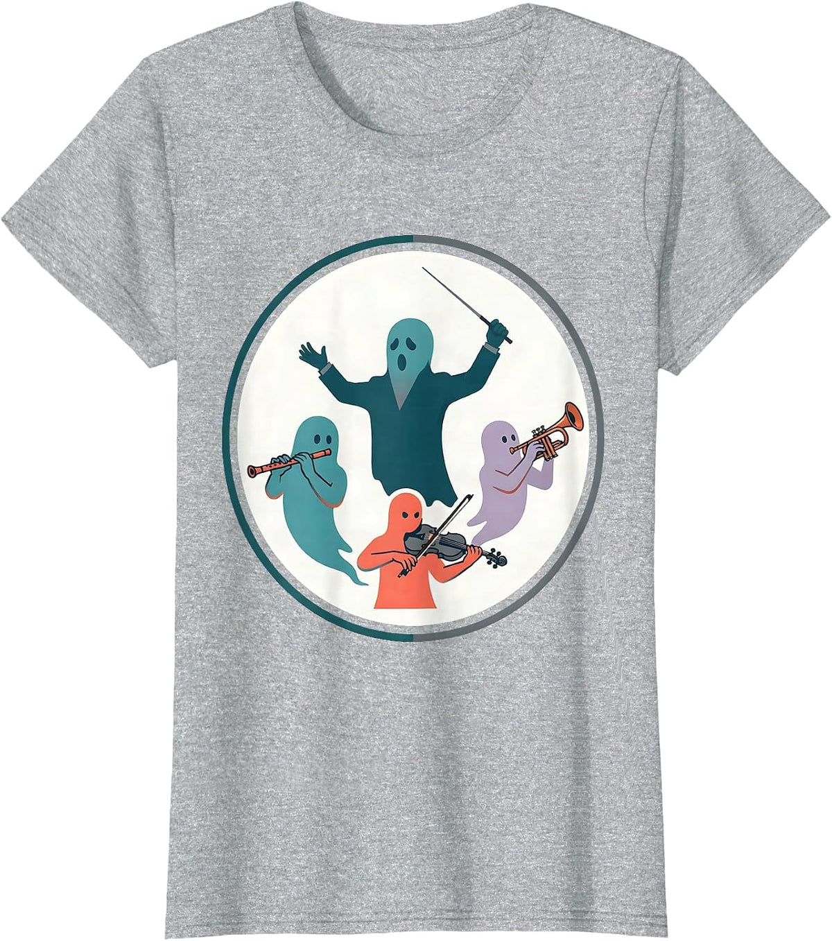 Ghost Band Music Teacher Halloween Humor T-Shirt - Heather Grey