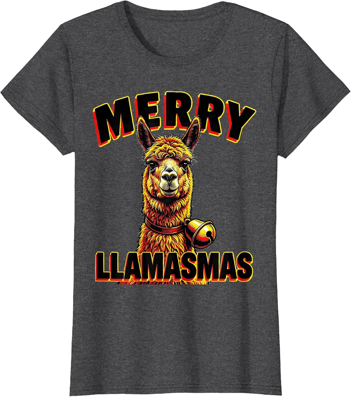 Women's Merry Llamasmas Pop Art Funny Llama Christmas Animal Lover T-Shirt - Dark Heather Grey
