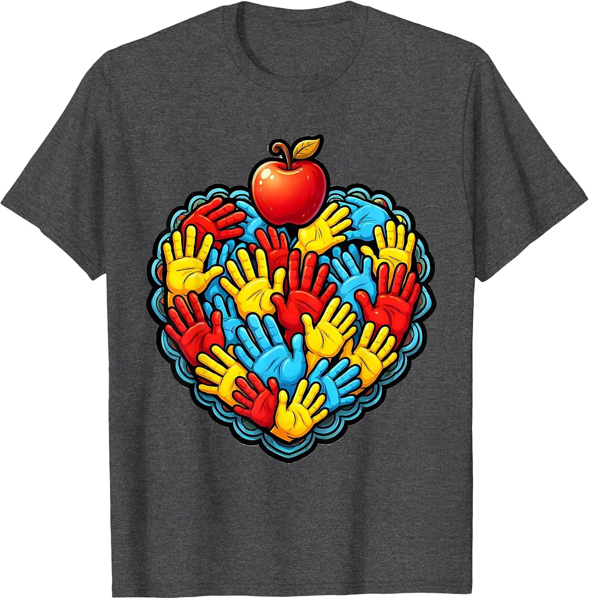 Kindergarten Teacher Tiny Handprints Heart Design T-Shirt - Dark Heather Grey