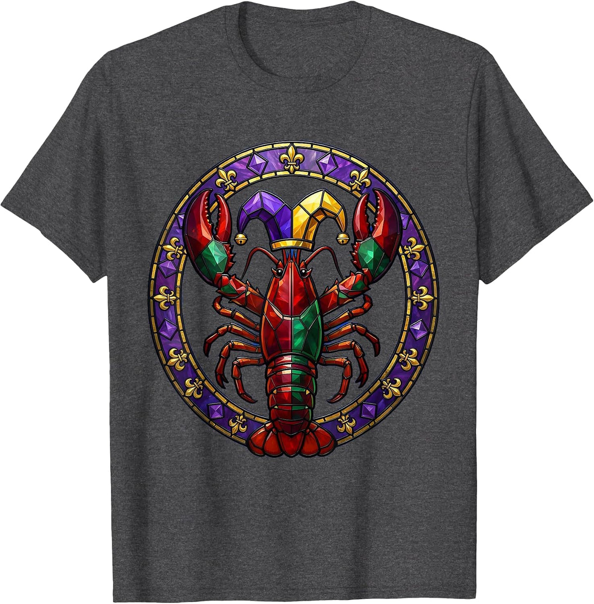 Mardi Gras Crawfish Jester Hat Illustration T-Shirt - Dark Heather Grey