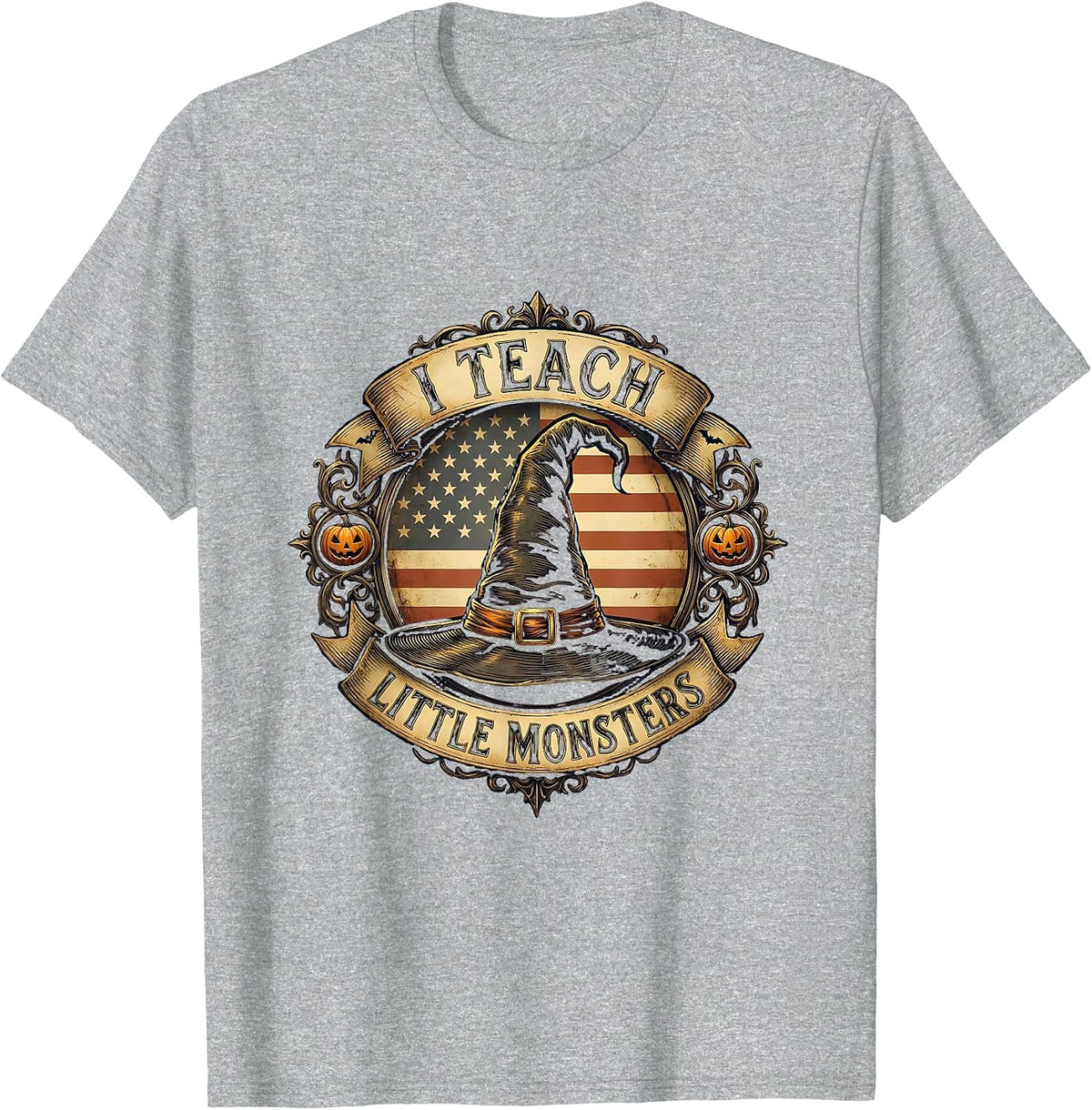 Men's I Teach Little Monsters Halloween Teacher Design T-Shirt - Heather Grey